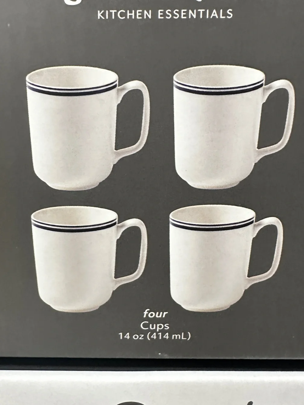 Sur La Table White Mugs with Navy Stripe - Set of 4 white, durable porcelain